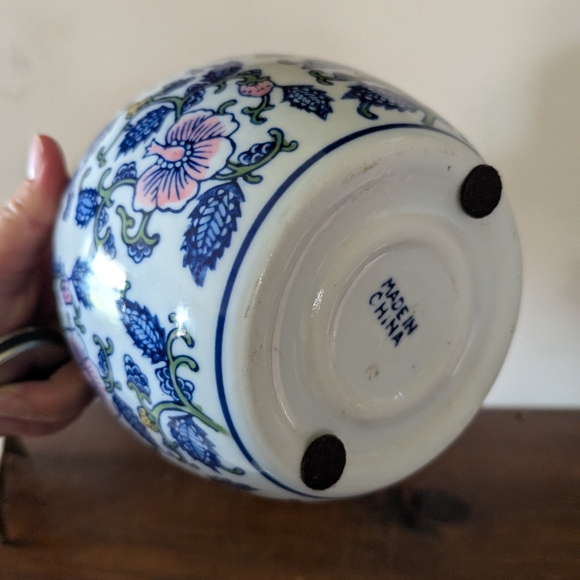 Vintage China Ming Blue And White Floral Planter Jardiniere Porcelain Decor 5.5" - Picture 4 of 6